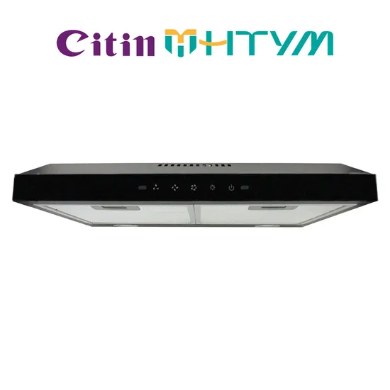 Compact Touchscreen Slim Hood Wave Sensor Activation 3 Airflow Intensities Range Hood 
